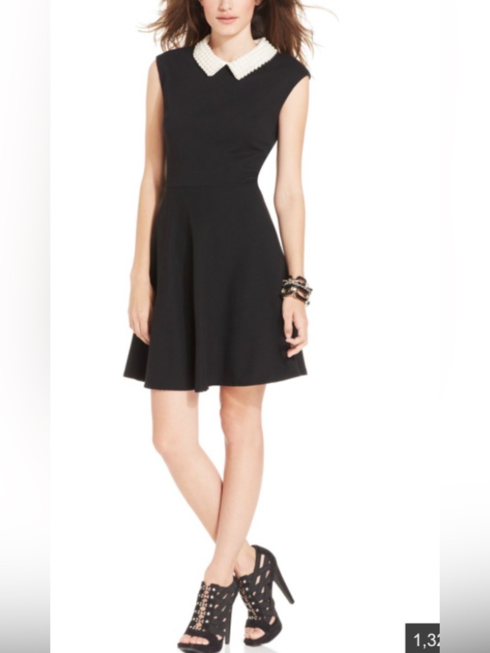 Betsey Johnson Black Pearl Collar Midi Dress size 6